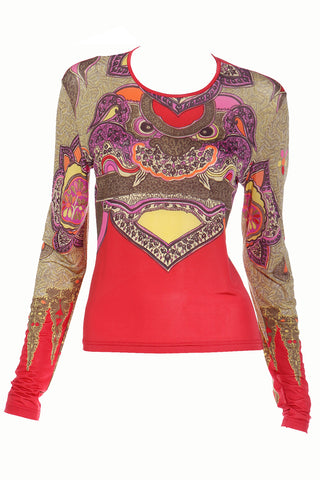 1990s Bazar Christian Lacroix Vintage Chinese Dragon Print Long Sleeve Top