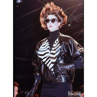 1985 Claude Montana Black Lamb Leather Jacket W Zebra Pony Fur Lining Runway Doicumented