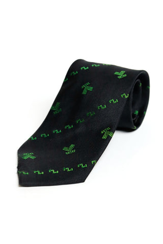 Comme des Garcons Homme Plus Necktie Black Silk Tie W/ Green Embroidery