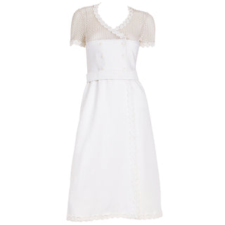 1960s Andre Courreges Space Age White Vintage Dress with attached belt