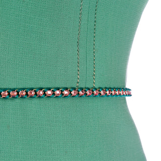 1960s Couture Veronese 414 Saint Honore Paris Vintage Green Dress w Original Belt