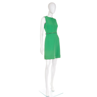 1960s Couture Veronese 414 Saint Honore Paris France Vintage Green Sleeveless Sheath Dress
