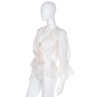 1995 Christian Lacroix White Silk Organza Blouse Deadstock with Original Tags