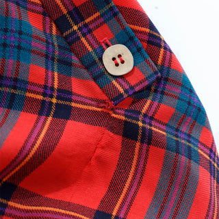 F/W 1987 Yves Saint Laurent Red Plaid 2pc Dress W Skirt & Tie Blouse with Asymmetrical buttons