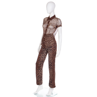 Dolce & Gabbana Brown Leopard  Print Sheer Silk Top & Pants Outfit