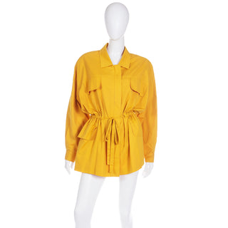1980s Vintage Donna Karan Drawstring Yellow 100% Cotton Coat