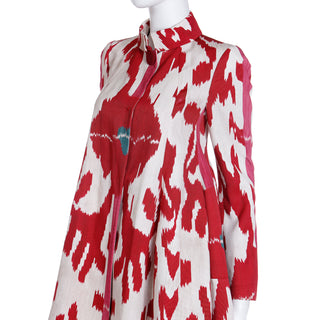 2015 Runway Emporio Armani Red Ikat Print Jacket with blue and pink accents on a white background