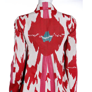 2015 Runway Emporio Armani Red Blue and Pink Ikat Print Jacket