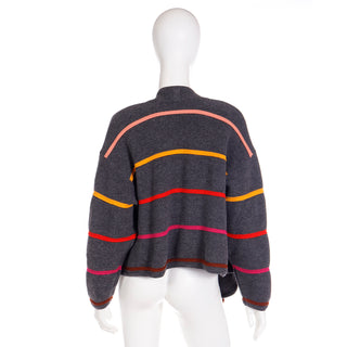 Vintage 1980s Escada Margaretha Ley Grey Wool Sweater W Colorful Pom Poms