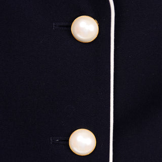 1990s Escada Midnight Navy Blue & White Blazer Jacket w gold & Pearl Buttons