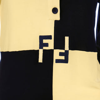 Vintage 1990s Fendi by Karl Lagerfeld colorblock yellow and black long sleeve polo shirt