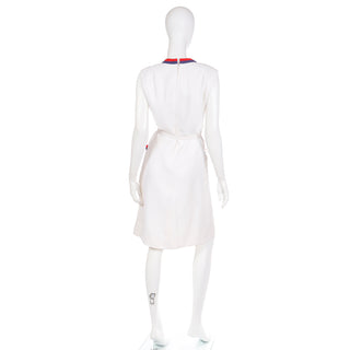 1960s Harvey Berin Karen Stark Vintage White Dress w Red & Blue Trim Clean LInes