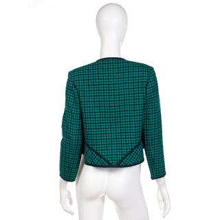 1980s Geoffrey Beene Iconic Green Plaid Cropped Zip Front Jacket