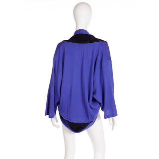 1990s Gianfranco Ferre Purple & Black Draped Vintage Wrap Open Front Sweater Top
