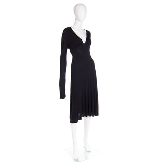 F/W 2002 Gianni Versace Black Plunge V Neck Black Dress w Button Slit Medium / Large