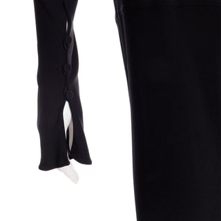 F/W 2002 Gianni Versace Black Plunge V Neck Black Dress w Extra Long Sleeves & Button Slit