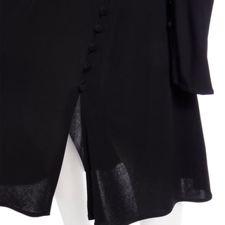 F/W 2002 Gianni Versace Black Plunge V Neck Black Dress w Buttoned Slit