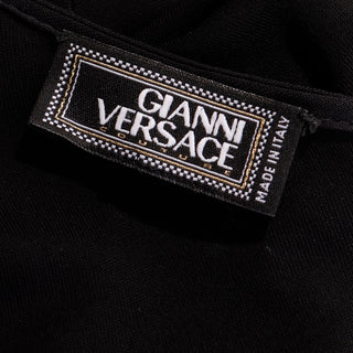 F/W 2002 Gianni Versace Black Plunge V Neck Black Dress w Button Slit Made in Italy