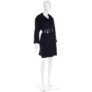 F/W 1987 Gianni Versace Black Wool Coat With Branded Leather Belt