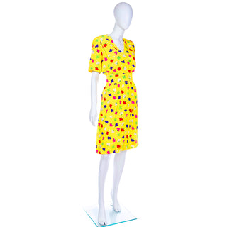 Givenchy Couture Vintage Yellow Silk Floral Designer Dress 