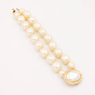 Statement 1980s Givenchy Gold Plate & Baroque Faux Pearl Double Strand Bracelet