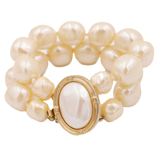 1980s Givenchy Gold Plate & Baroque Faux Pearl Double Strand Bracelet Signed