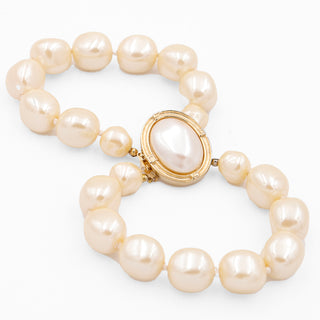1980s Givenchy Gold Plate & Baroque Faux Pearl Double Strand Rare Bracelet