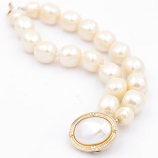 Chunky 1980s Givenchy Gold Plate & Baroque Faux Pearl Double Strand Bracelet