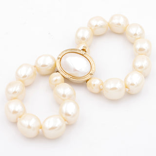 1980s Givenchy Gold Plate & Baroque Faux Pearl Double Strand Bracelet Statement Jewelry