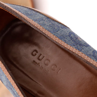 2000s Gucci Blue Canvas Shoes Monogram Logo Ballet Flats Size 7 and 1/2