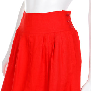 1980s Vintage G Gucci High Waist Red Linen High Waisted Skirt w pleats