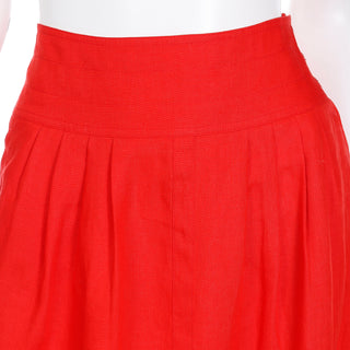 1980s Vintage G Gucci High Waist Red Linen High Waisted Skirt Med