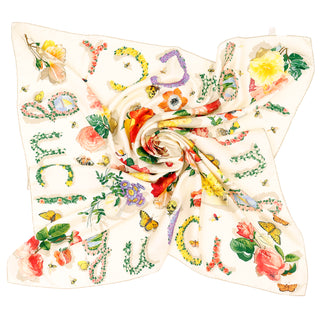Gucci Colorful Silk Floral Scarf With Butterflies Bees and Insects Italy