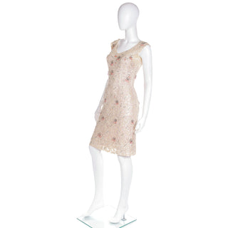 1950s Karen Stark for Harvey Berin Beaded Cream Lace Dress 