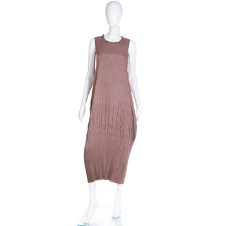 Vintage 1990s Issey Miyake Brown Crinkle Pleated Sleeveless Dress