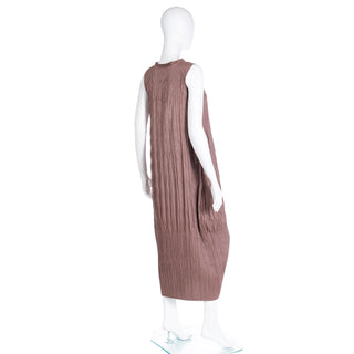 1990s Issey Miyake Brown Crinkle Pleated Sleeveless Dress M