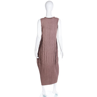 1990s Issey Miyake Brown Crinkle Pleated Sleeveless Dress 2