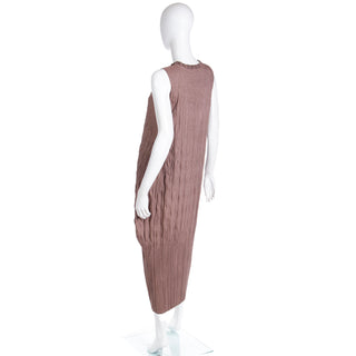 1990s Issey Miyake Brown Crinkle Pleated Sleeveless Dress Japan