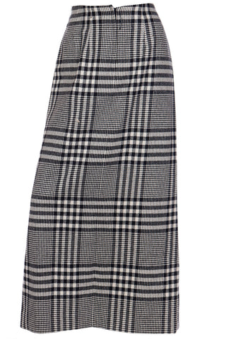 Vintage Black and White Plaid Houndstooth Wool Skirt