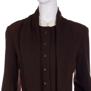 1970s Jean Louis I Magnin Brown Pleated Vintage Dress w removable cuffs & collar