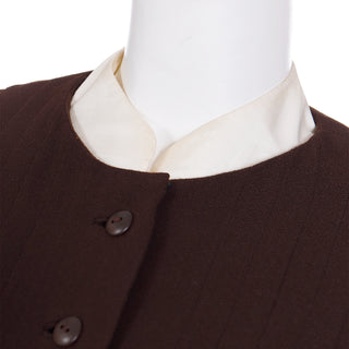 1970s Jean Louis I Magnin Brown Pleated Vintage Dress w collar & cuffs