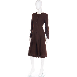 1970s Jean Louis I Magnin Chocolate Brown Pleated Vintage Dress
