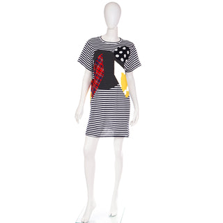 Junya Watanabe for Comme des Garcons Used Striped and Polka Dot Plaid Patchwork Tee Shirt Dress