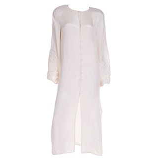 1990s Laura Biagiotti Ivory Caftan Style Tunic Dress W Embroidery and Pearls with Side & Front Slits