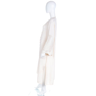 1990s Laura Biagiotti Vintage Ivory Caftan Style Tunic Dress W Embroidery and Pearls