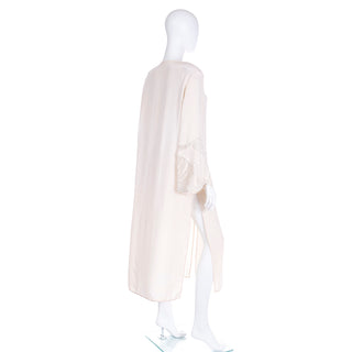 1990s Laura Biagiotti Ivory Caftan Style Tunic Dress W Embroidery and Pearls & Cutwork