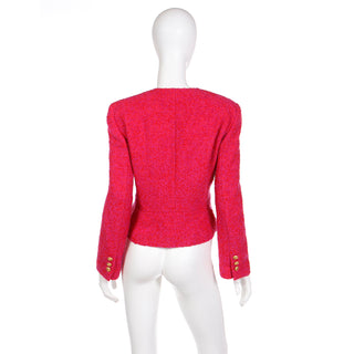 1980s Louis Feraud Pink & Red Boucle Wool Mohair Cropped Jacket