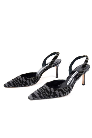 2000s Manolo Blahnik Carolyne Slingback Heels Grey & Black Abstract Shoes