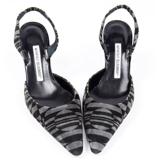 2000s Manolo Blahnik Carolyne Slingback Heels Grey & Black Abstract Shoes size 36