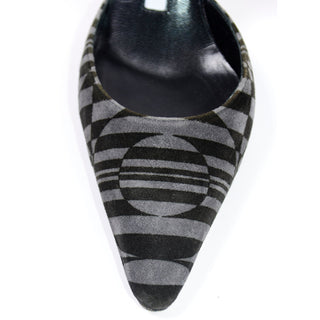 2000s Manolo Blahnik Carolyne Slingback Heels Grey & Black Abstract Shoes With original bag and box